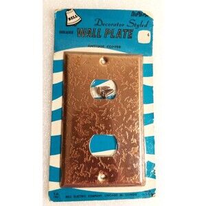 Mid Century 1961 Bell Deluxe Double Plug Wall Plate Antique Copper NOS USA    N6